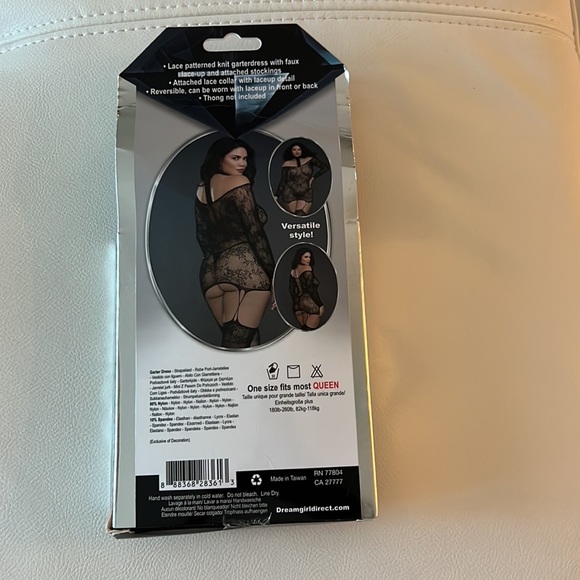 Dreamgirl Women's Plus Lace Patterned Knit Garter Dress with Stockings Black - Picture 6 of 11